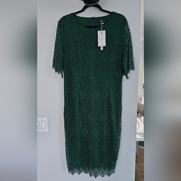 Green Flutter Sleeve Sheath Midi Dress for Wedding Guest - Picture 7 of 11